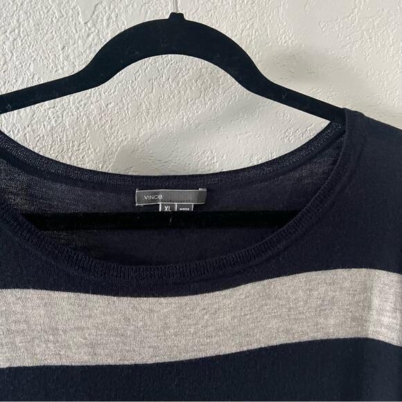 Vince Navy Blue Striped Merino Wool Sweater - Picture 3 of 7
